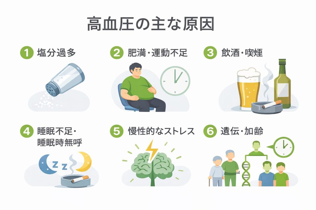 高血圧の主な原因(本態性高血圧と二次性高血圧の割合)を示す図